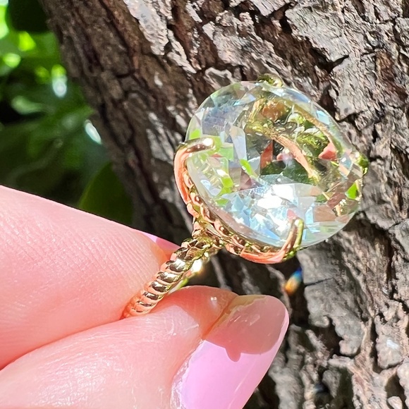 14K GOLD LARGE ROUND PRASIOLITE GREEN AMETHYST RING TWISTED BAND ENGAGEMENT - Picture 16 of 16